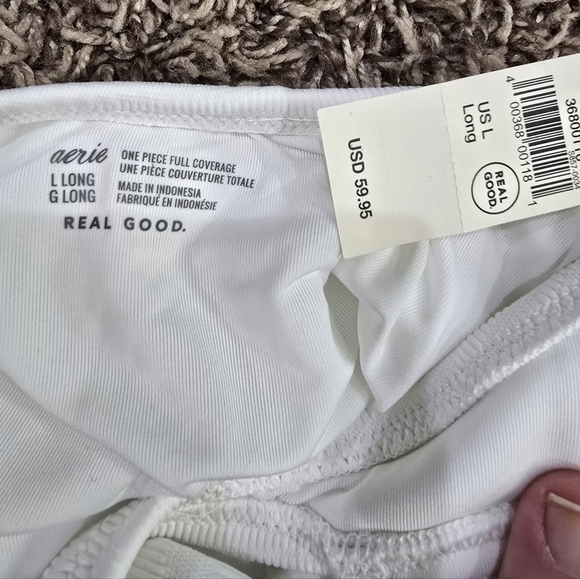 Aerie NWT Jacquard Halter One Piece Full Coverage Swimsuit White Size L Long - Picture 4 of 6